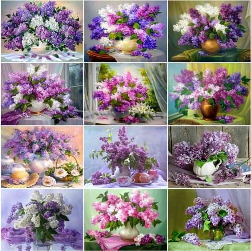 HUACAN Painting By Numbers Lilac Drawing On Canvas Pictures By Number Handpainted Flower Kits For Bedroom Decoration