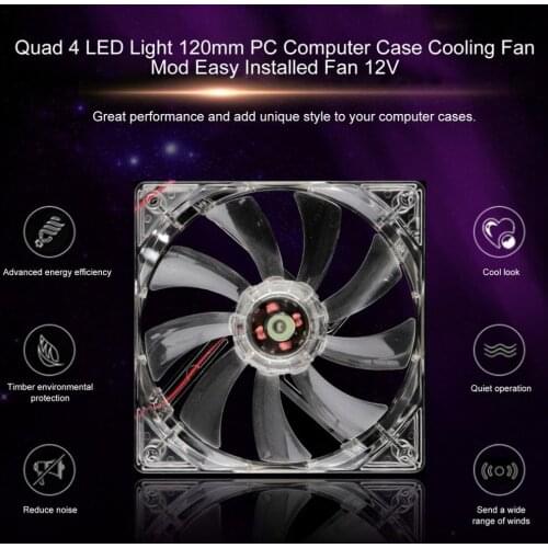 PC Computer Fan Quad 4 LED Light 120mm PC Computer Case 12V Cooling Fan Mod Quiet Molex Connector Easy Installed Fan Colorful