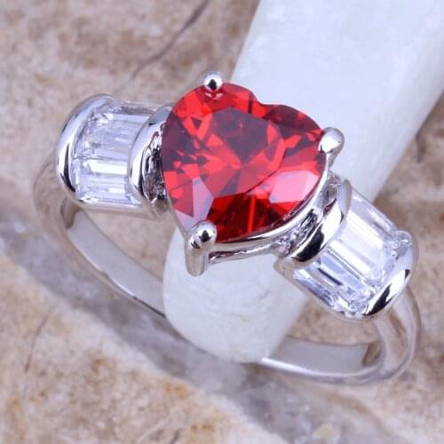 Pretty White CZ Red Garnet Silver Plated Womens Jewelry Ring Size 6 / 7 / 8 / 9 R0483