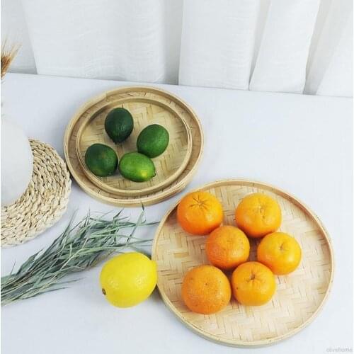 1PCS Handmade Round Bamboo Weaving Sieve Fruit Tea Basket Storage Organizer Tray Bamboo Plaque Painting And Dustpan Kitchen