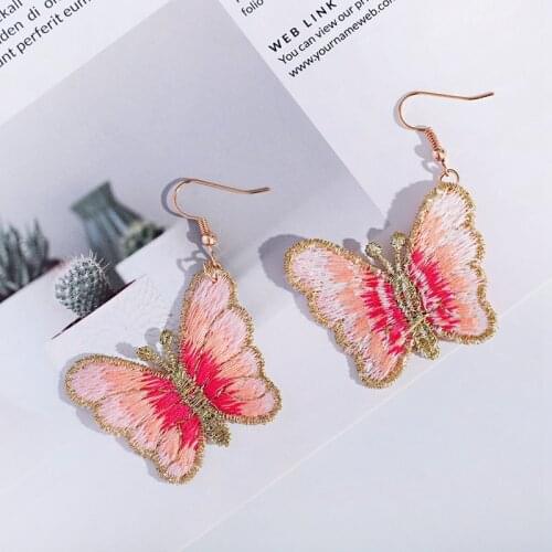 Summer Pink Butterfly Embroidery Earrings For Women Brincos Bijoux Bohemia Boho Drop Earrings Wedding Earrings Hangers