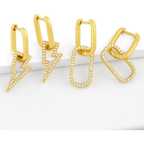 FLOLA Small Lightning Bolt Drop Earrings For Women Crystal Oval Huggie Earrings Dangle Cubic Zirconia Minimalist Jewelry ersv40