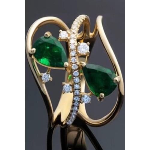 MFY Luxury Natural Transparent Female Olive Water Drop Crystal Zirconia Ring For Women Engagement Wedding Jewelry Size 5-11