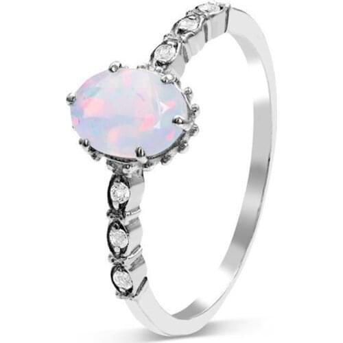 Trendy Cute Oval Opal Crystal Micro-Inlaid Zircon Ring for Women Party Wedding Jewelry Accessories Korean Size 6-10