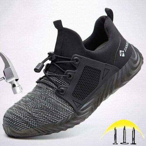 Mens Steel Toe Breathable Lightweight Safety Shoes Puncture Proof Plus size Protective Shoes Mesh Outdoor Reflective Work Shoes