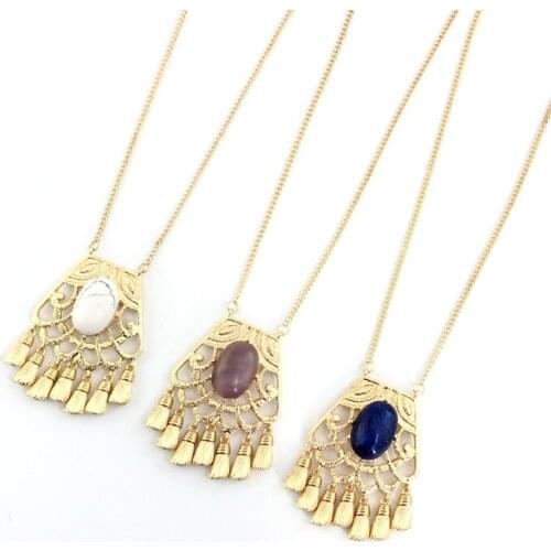 2015 new Natural stone pendant Sweater chain necklace women Multiple mini tassel necklace three colors long necklace