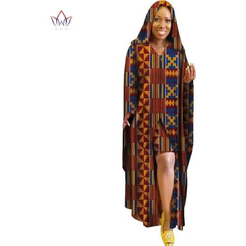 New Dashiki African Dresses for Women Hooded Long Sleeve Coat and Shorts African Dresses for Women Ankle-Length Dress 2pcsWY5907