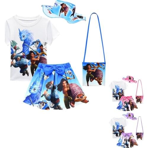 New Girls Raya and The Last Dragon Costume Kids T-shirt+skirt with Bag Clothes Set Baby Girls Outfit Children Summer Clothing