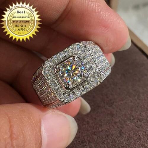 Solid 18K Gold 2ct Moissanite Diamond Ring D color VVS With national certificate MD004