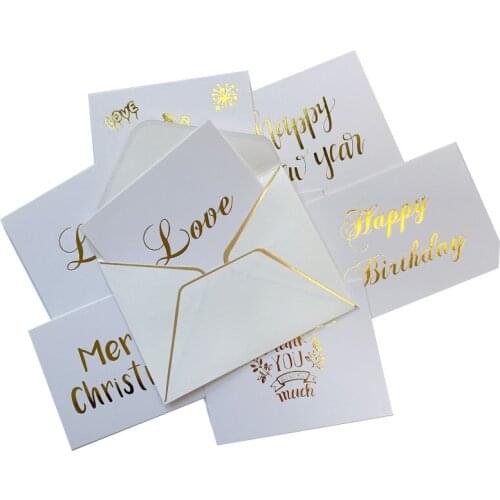 100packs White bronzing love thank you small card wedding new year birthday invitation card