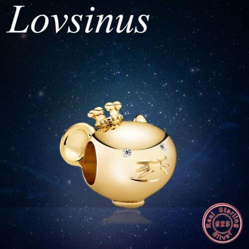 Genuine 100% 925 Sterling Silver Shining Rat Charm Dangle Fit Original European Charm Bracelets DIY Gold Color Jewelry Making