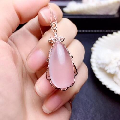 Simple stylish Personality 100% Natural Real Rose Quartz necklace pendant 925 sterling silver Fine jewelry 13*25mm