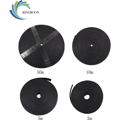 KINGROON 5M 10M 50M GT2 Timing Belt Width 10mm For 3D Printer 2GT Open Belt Transmission Belt GT2 Picth 2mm Black Belt Parts 2