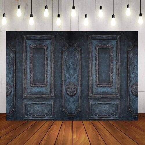 Retro Vintage Blue Wooden Door Photo Background Wedding Birthday Photography Backdrops Baby Portrait Backdrop Photo Studio
