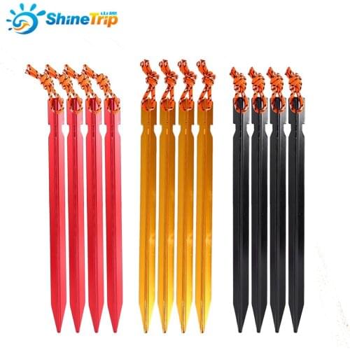 Shinetrip 4pcs/Lot 18cm Alloy Aluminum Camping Tent Peg Metal Tent Nail Stake with Rope For Camping Equipment Accessories