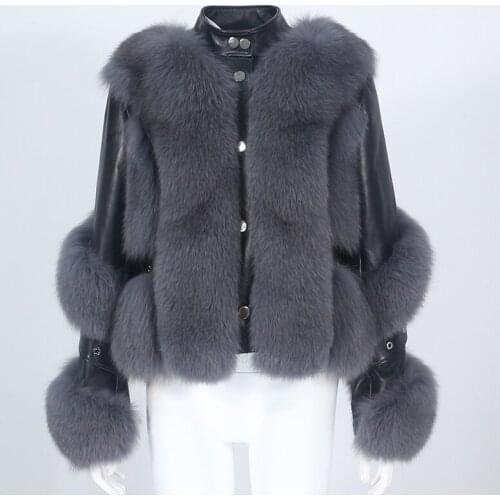 Vogue New Real Fur Coat Winter Jacket Women Natural Fox Fur Genuine Leather Outerwear Detachable Streetwear Locomotive Warm