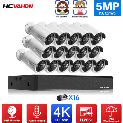 H.265 16CH 4K POE NVR Audio Record CCTV System 5MP Outdoor IP67 Weatherproof POE IP Cameras Video Security Set 8CH 8MP HDMI Set