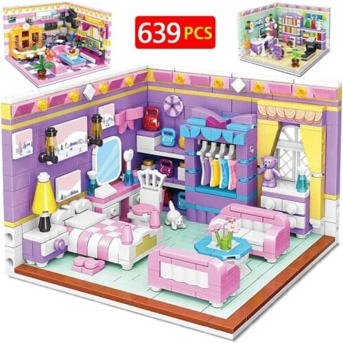 Mini City Friends Cabin Living Room House Building Blocks Home Decoration MOC Figures Bricks Educational Toys For Girl Gifts