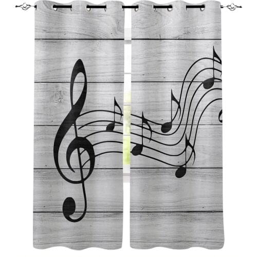 Wood Grain Musical Black Note Curtain For Kitchen Living Room Bedroom Curtains Home Decoration Window Treatments Drapes