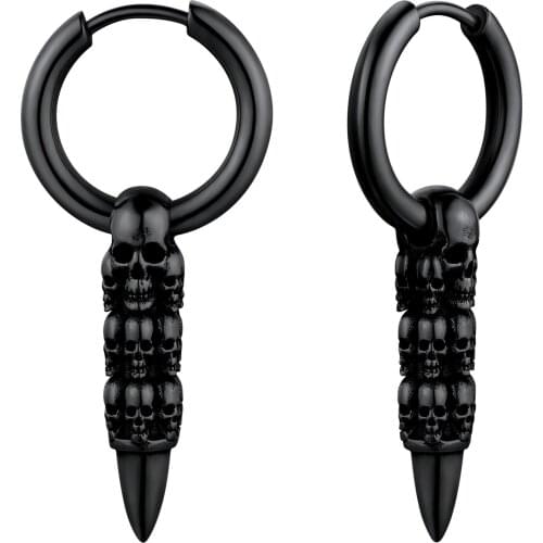 U7 Skull Hoop Dangle Earrings Punk Vintage 316L Stainless Steel Jewelry Suit For Women and Men Fans Gift GE4998