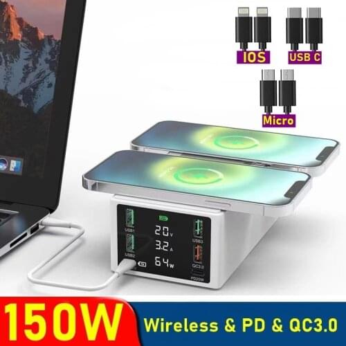 Universal Wireless Charger 150W Multi Fast Usb Charger QC3.0 PD 65W Charger Charging Station for Iphone 11 12 Pro Max Macbook