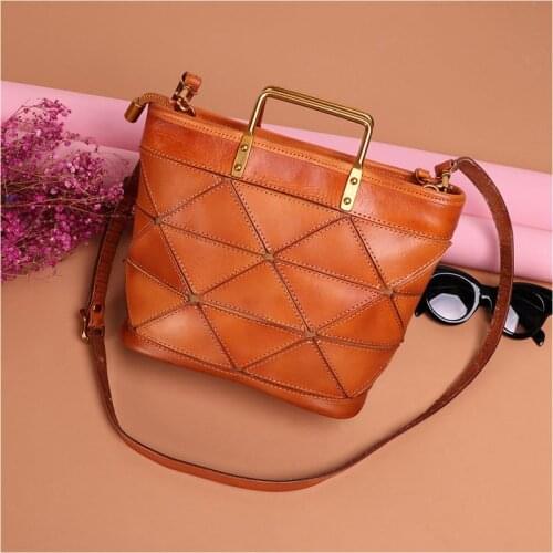 WOONAM Women Fashion Top Hide Genuine Calf Leather Stitched Patched Zippy Shopper Tote Handbag WB774