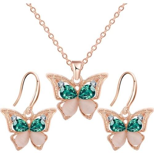 Retro Crystal Butterfly Jewelry Sets 925 silver Pendant Earring Necklace Fashion Chain Handmade Amulet Gifts for Her Woman