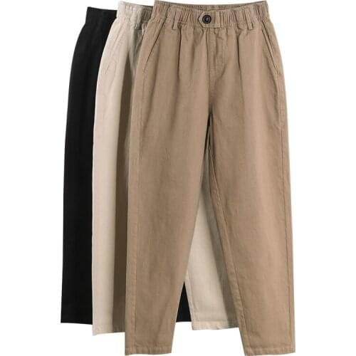 Autumn Winter Women Ankle Length Vintage Khaki Loose Cotton Stretch High Waist Fleece Female Harem Pants Trousers