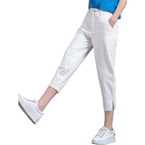 2021 New Arrival Spring Summer Women High Waist Loose Harem Pants Plus Size Casual Cotton Denim Jeans Female Red Carrot Pants