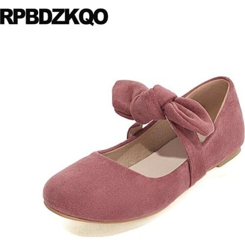 Mary Jane Suede School Women Flats Shoes With Little Cute Bowtie Comfortable Cheap Beige China Factory Direct Ladies Bow Pink