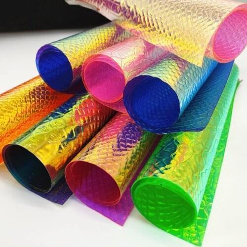 0.5MM thick 19*30cm hologram print waterproof transparent jelly sheet PVC leather for craft and bow 296