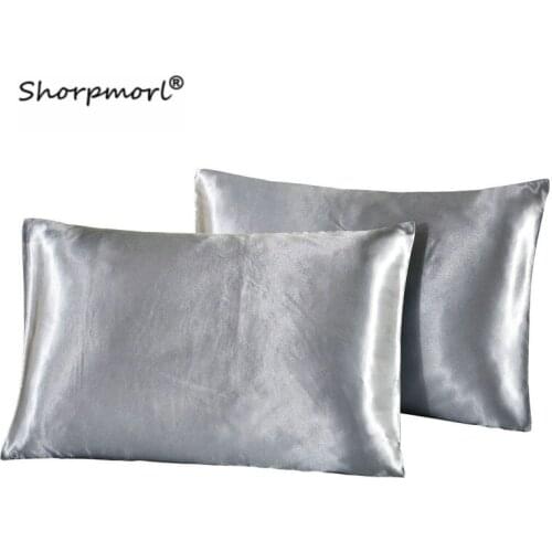 1 Pair Hot Sale Solid Colors Envelope Close Satin Pillow Shams Luxury Cushion Covers for Hair and Skin