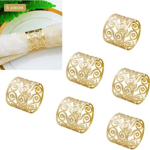 12Pcs Round Hollow Napkin Ring Hotel Gold Napkin Holder For wedding Banquet Desktop Decorations