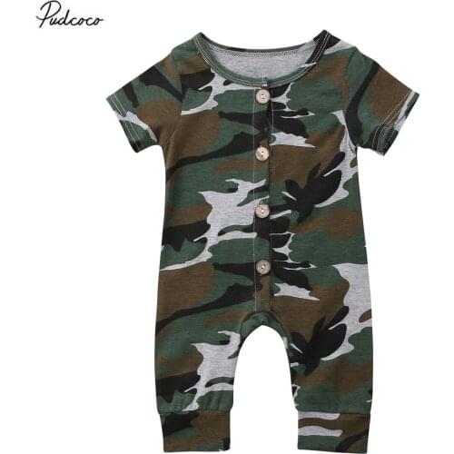 2020 Summer Newborns Baby Boys Girls Cotton Romper Camouflage Short Sleeve Button One Piece Playsuit Jumpsuit Outfit 0-24M