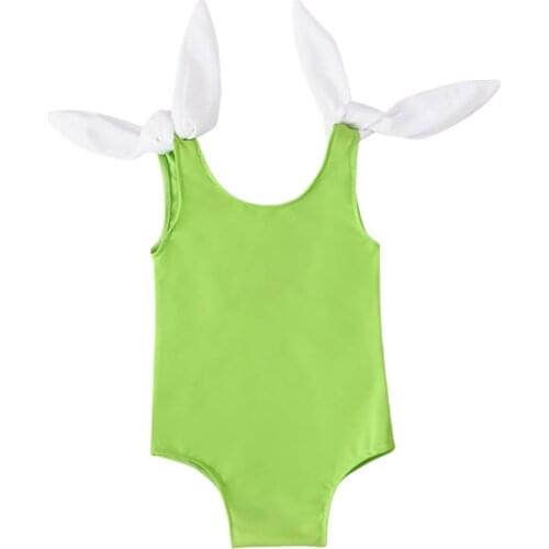 3 Colors Kids Summer Swimsuits Girls U-Neck Sleeveless Swimwear with Bowknot for Summer 9 Months-4 Years