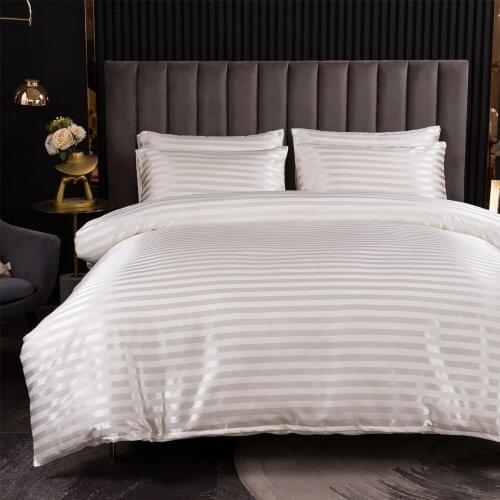 3pcs jacquard Satin silk Linens bed linen Euro bedding set Luxury duvet cover set stripe bed Covers Pillowcase for home hotel