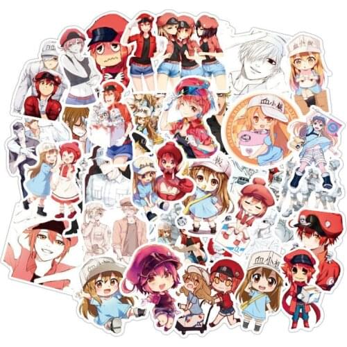 50 Pcs Anime Cells at Work Stickers Cute Lovely Pletelet Sticker For Laptop Suitcase Fridge Skateboard DIY Graffiti Car Stickers