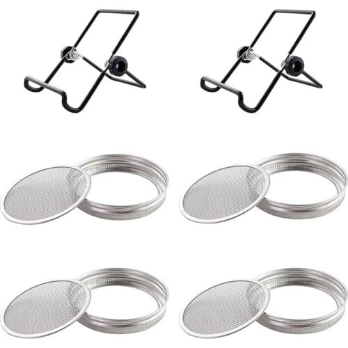 6 PC Sprouting Jar Lid with 3PC Stainless Steel Sprouting Stands for Wide Mouth Mason Jars Canning Jars to Make Sprout