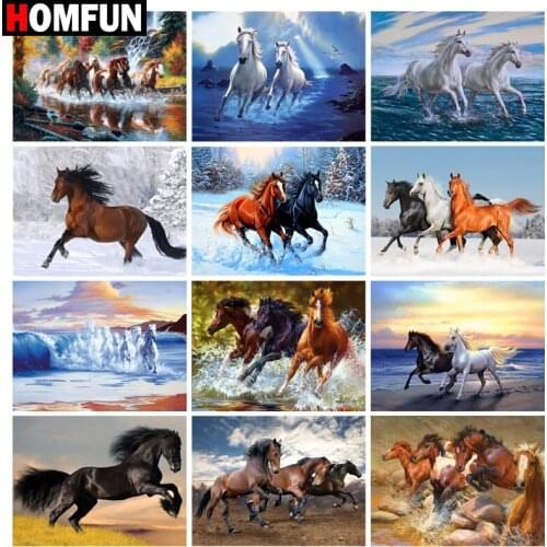 HOMFUN Diy 5d Diamond Painting "Animal horse landscape" Cross Stitch Square Round Diamond Embroidery Handwork Rhinestone Art
