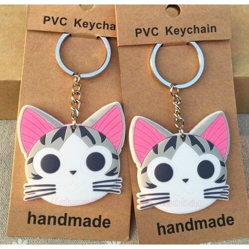 Chis Sweet Cat Head Anime Key Chain PVC Figure Keyring Keychain Keyholder Birthday Gifts NEW