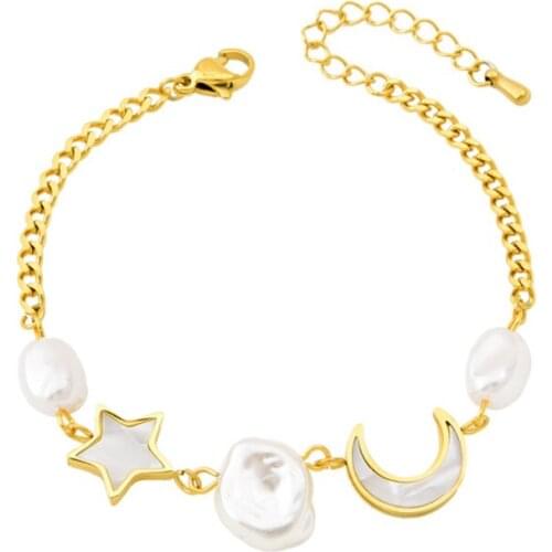 316L Stainless Steel White Shell Butterfly Star Moon Irregular Pearl Charm Chain Bracelets For Women Fashion Trend Fine Jewelry
