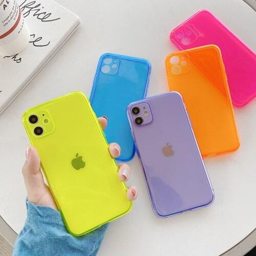 Camera Protective Phone Case For iPhone 11 Pro Max XR XS Max 7 8 Plus X 11 Soft TPU Funda Fluorescent Clear Anti-fall Cases