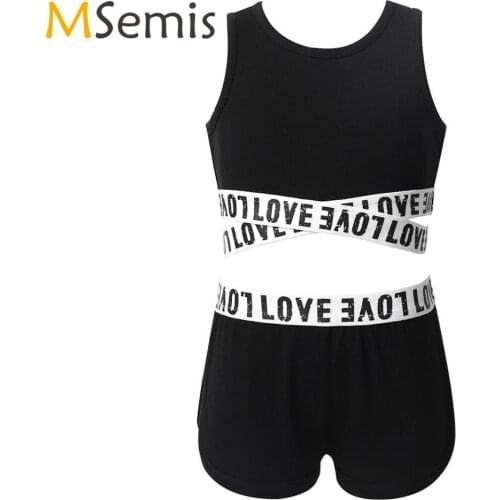 Kids Girls Gymnastics Tankini Swimsuit for Dancing Activewear Outfit Crop Top with Bottoms Tracksuit Set for Ballet Fitness