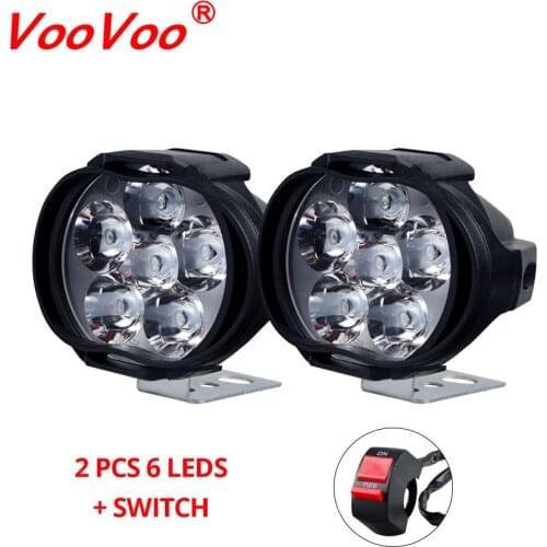 VooVoo 2pcs 6 LED Motorcycle Headlight Assembly 10W 1000LM+Switch Universal Scooter Fog Spotlight 6000K White Car Farol de Milha
