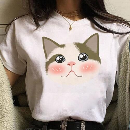 Kawaii Cat Print T Shirt Summer Fashion Women T Shirt Harajuku Cute Tee Tops Female Short Sleeve T-shirt Woman Cartoon T-shirts
