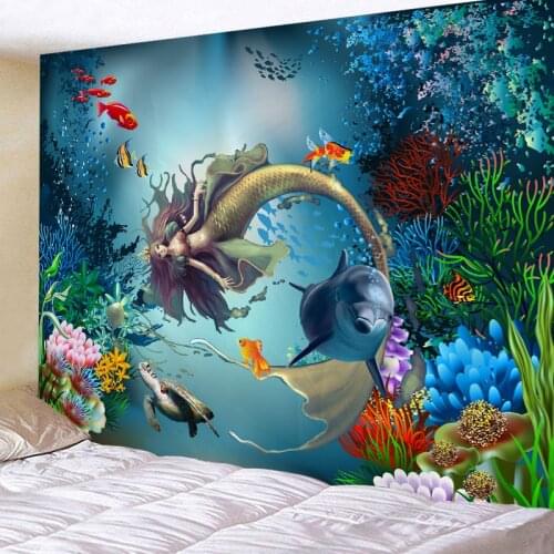 Tapestry Wall Hanging Bed Spread Beach Towel Table Cloth Yoga Mat Home Decoration Mermaid Design Rectangle 150cmx130cm