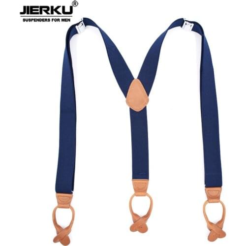 JIERKU Genuine Leather Suspenders Buttons Braces Suspensorio Trousers Strap Father/Husbands Gift 3.5*120cm JKB01