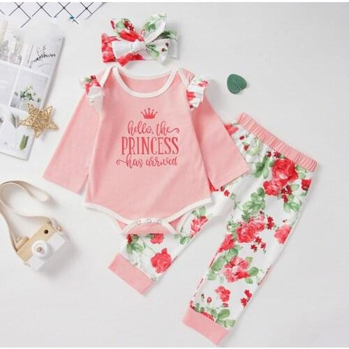 Baby Girls Clothes Sets Autumn Letter Print Full Sleeve Top+ Floral Print Pants +Headband 3-piece Kids Childrens Clothing Suit