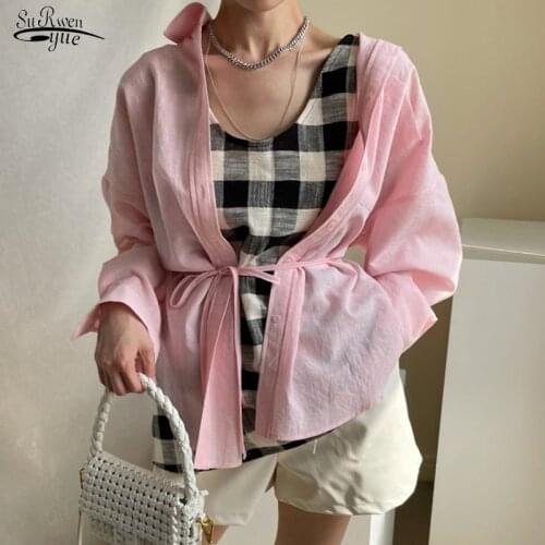 Korean Solid Shirts Tops Casual Long Sleeve Cotton Blouse Women Autumn Chic Irregular Split Back Loose Woman Blouses Blusa 15837