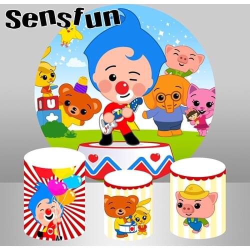 Round Circle Cartoon Cute Kids Boys 1st Birthday Party Background Animals Payaso Plim Plim Photography Backdrop Plinth Covers